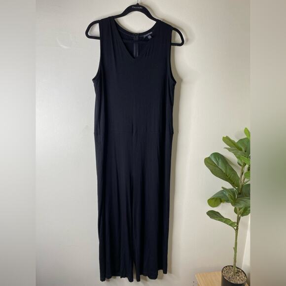 Eileen Fisher Size Black Viscose Jersey Wide Leg Jumpsuit medium jersey soft - Picture 2 of 8